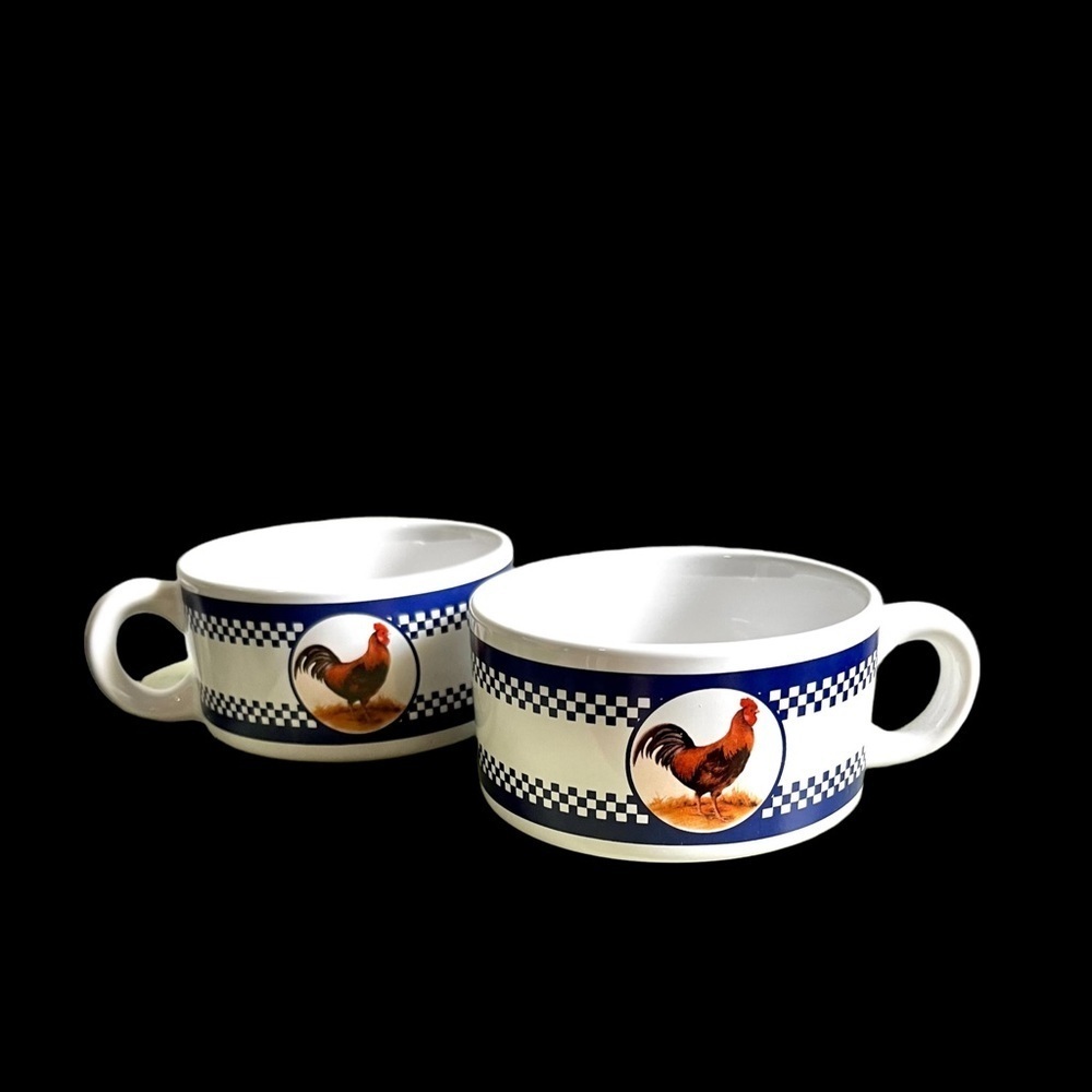 Vintage Houston Harvest Rooster Soup Mugs, Set of Two